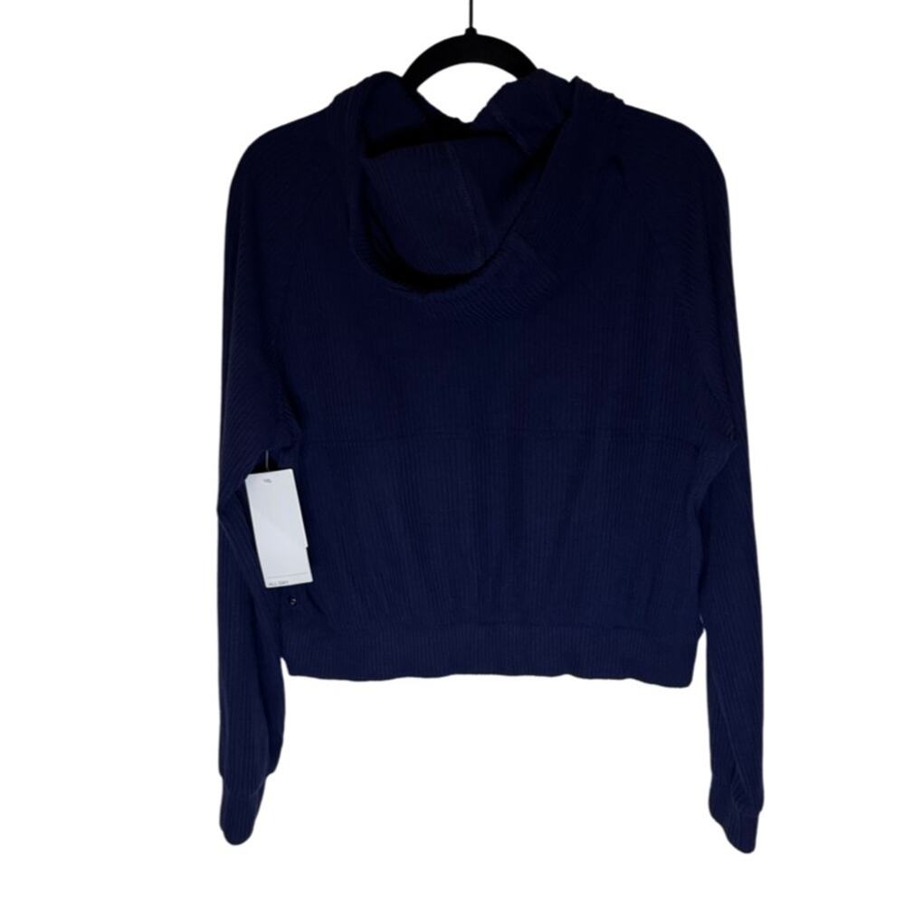 Zella Cozy Half Zip Ribbed Crop Hooded Sweater - Navy Sapphire Size S - Picture 5 of 7